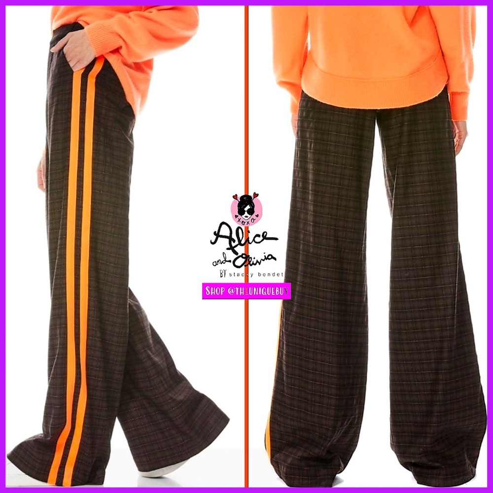 Alice + Olivia Dylan Orange Plaid High Rise Brown Black Pant - Picture 7 of 16
